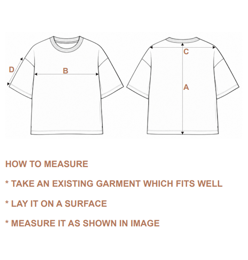 How to measure oversized t-shirt with front and back diagrams